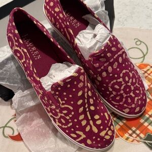 Ralph Lauren Women's Floral Slip-On Sneakers - Persimmon and wheat